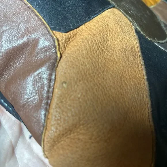 Patchwork Leather Purse Vintage Handmade Hong Kong Silver Tone Eye Arch Handle - Picture 12 of 14